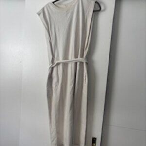 Velvet by Graham & Spencer Small Cream Midi Dress Tie Waist Pockets New